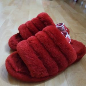Ugg Red Fluff Slide